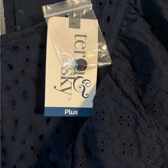 Terra & Sky Navy Ruffle Sleeve Eyelet Dress 1X BNWT - Picture 4 of 5